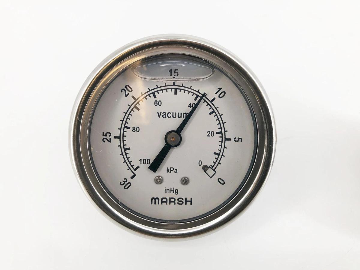 Lot of 2 New Marsh / Bellofram J6405P Gauges 63MM SEVB-C 1/4 NPT 0/30 INHG