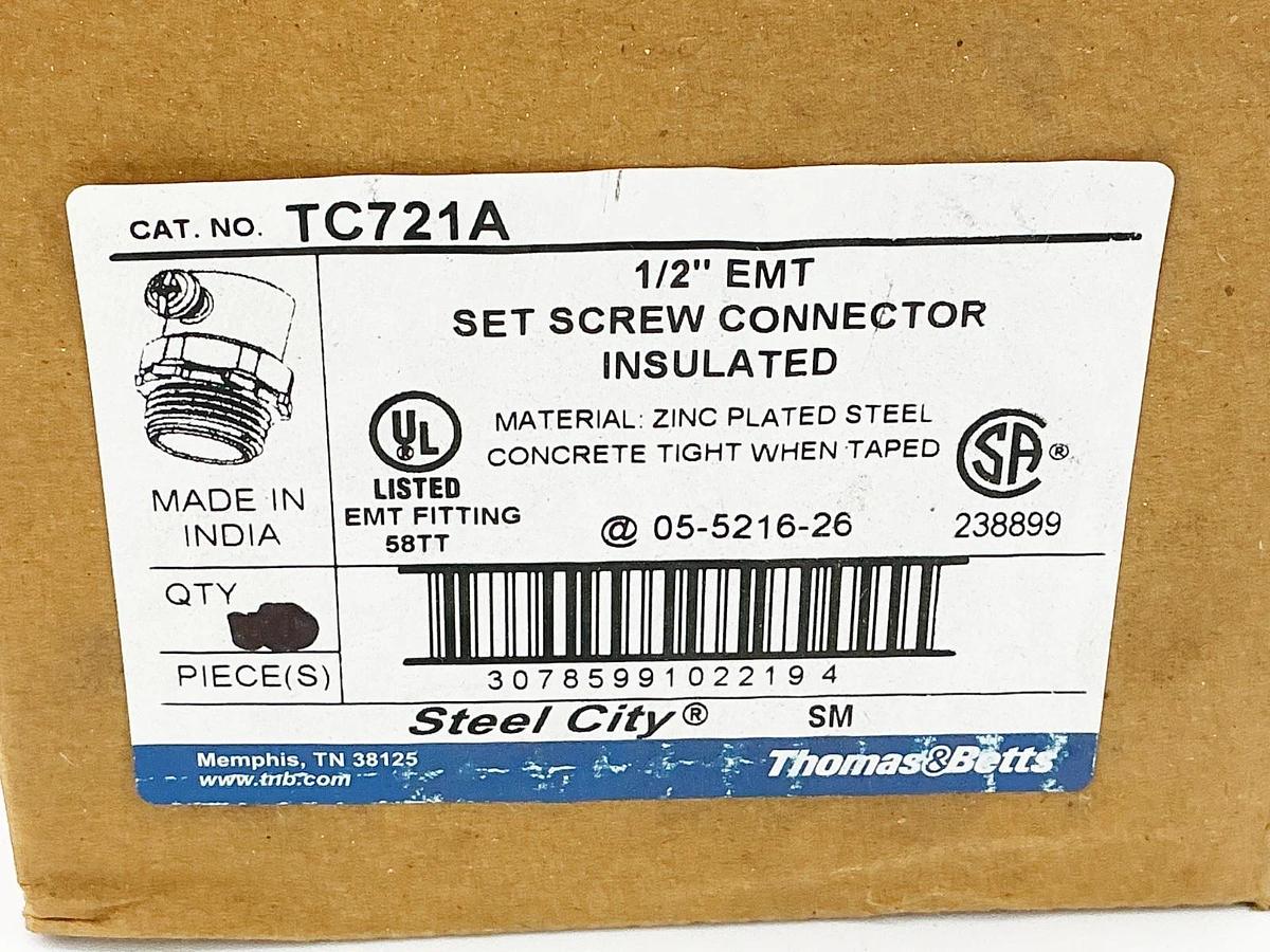 New Lot of 13 Thomas & Betts TC721A 1/2" EMT Set Screw Connector Insulated
