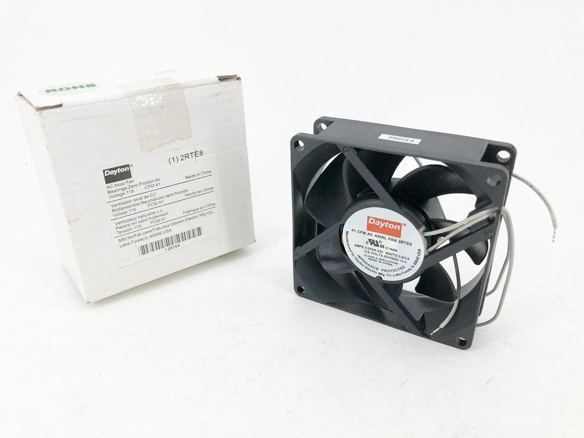 New Dayton 2RTE8 Axial Fan 115VAC 1PH 41 CFM 3-1/8" Square