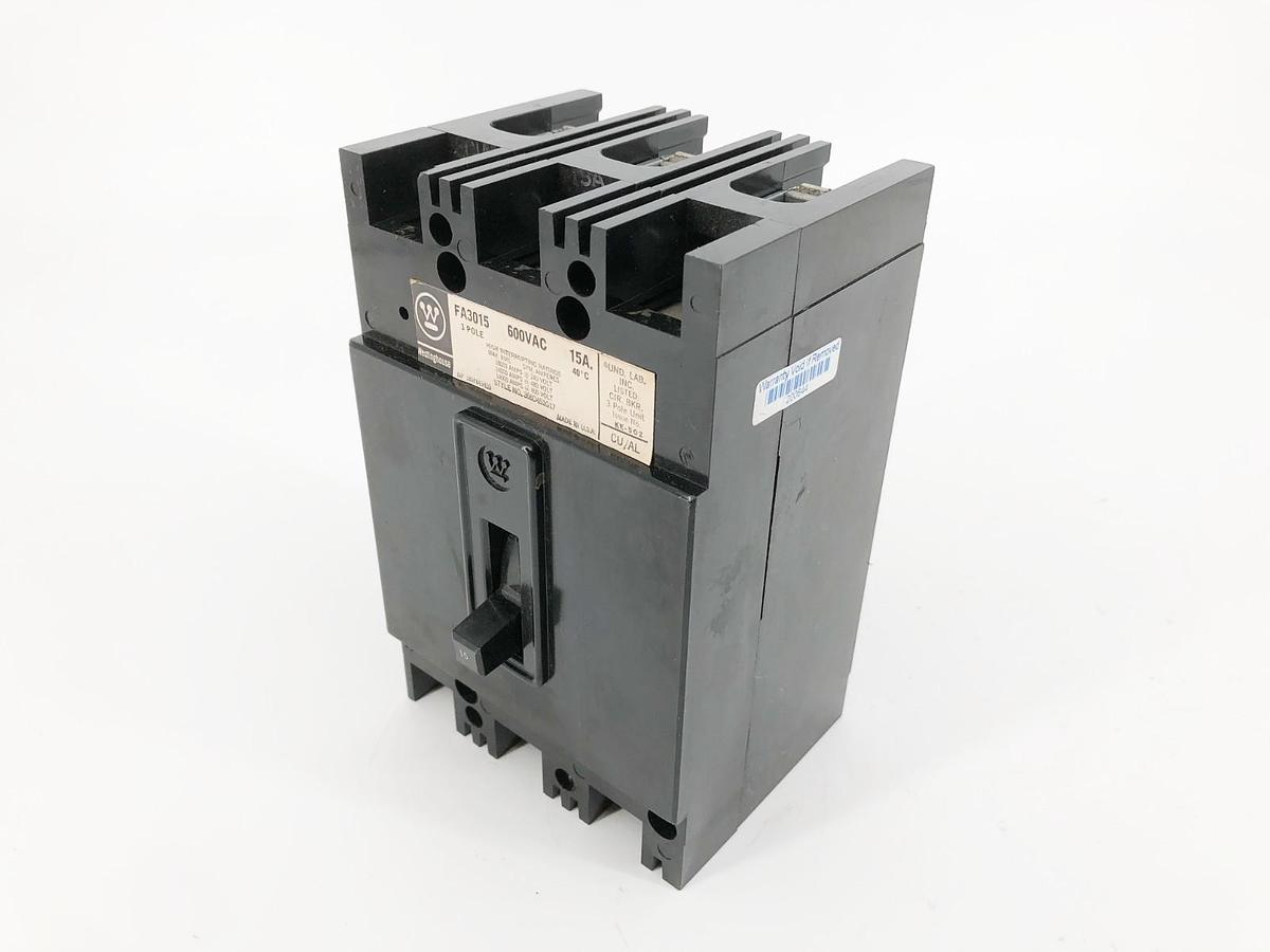 New Westinghouse FA3015 Circuit Breaker 15A 600VAC 3 Pole - No Box