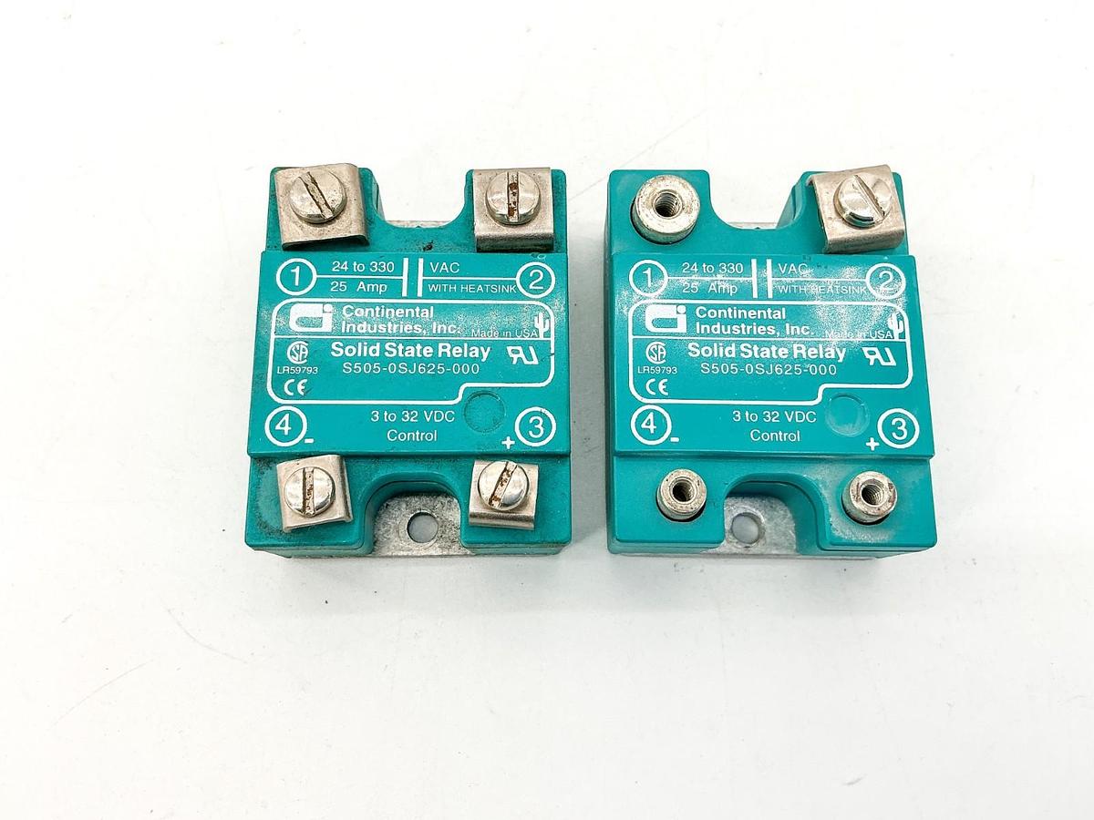 Used Lot of 2 Continental Industries S505-0SJ625-000 Solid State Relay 3-32VDC 25A