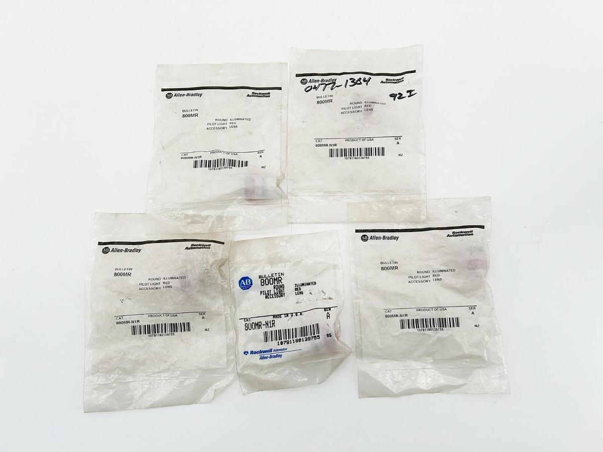 New Lot of 5 Allen Bradley 800MR-N1R Pushbutton Cap For Pilot Light 22MM Red