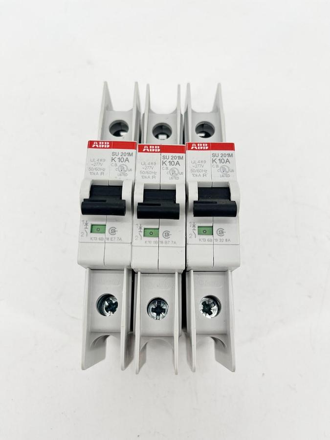 Used Lot of 3 ABB SU201M-K10 Miniature Circuit Breakers 10A 277V 1P