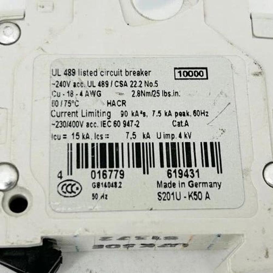 New ABB S201U-K50 Circuit Breaker 50A 1 Pole 240V