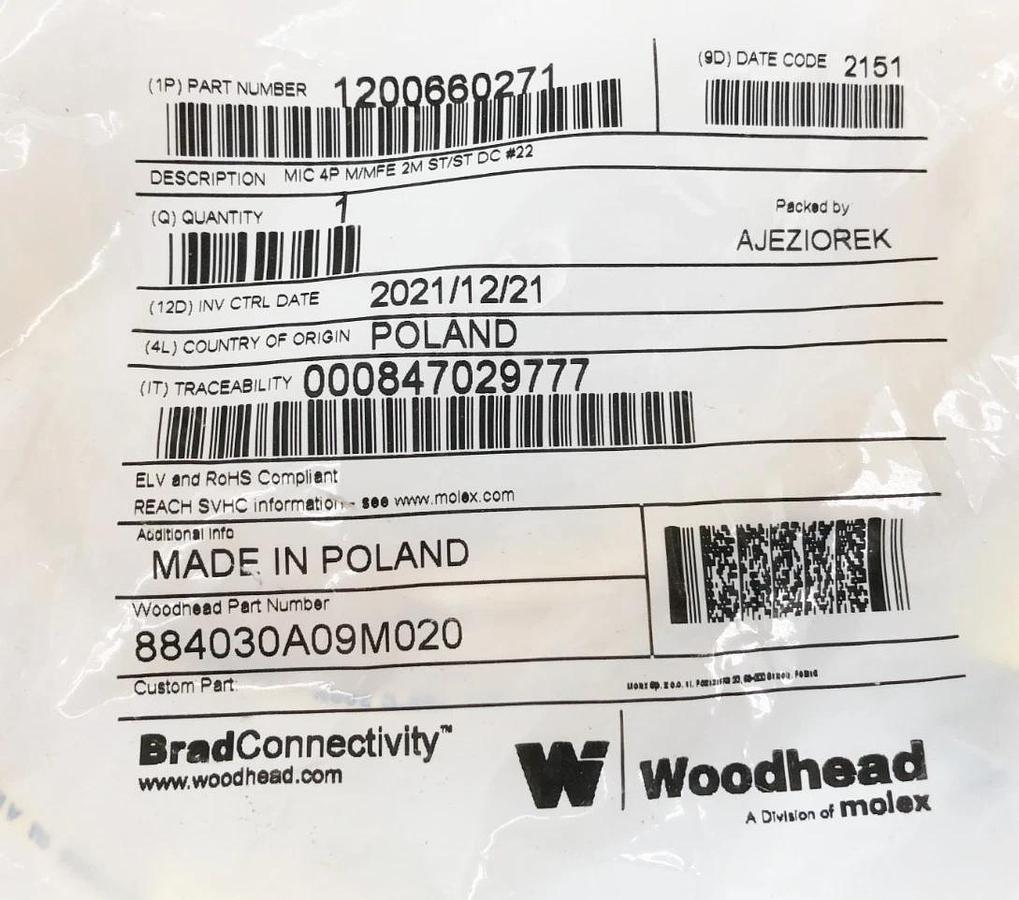 Lot of 2 New Brad Connectivity 1200660271 Micro-Change Cords 4P M/MFE 2m