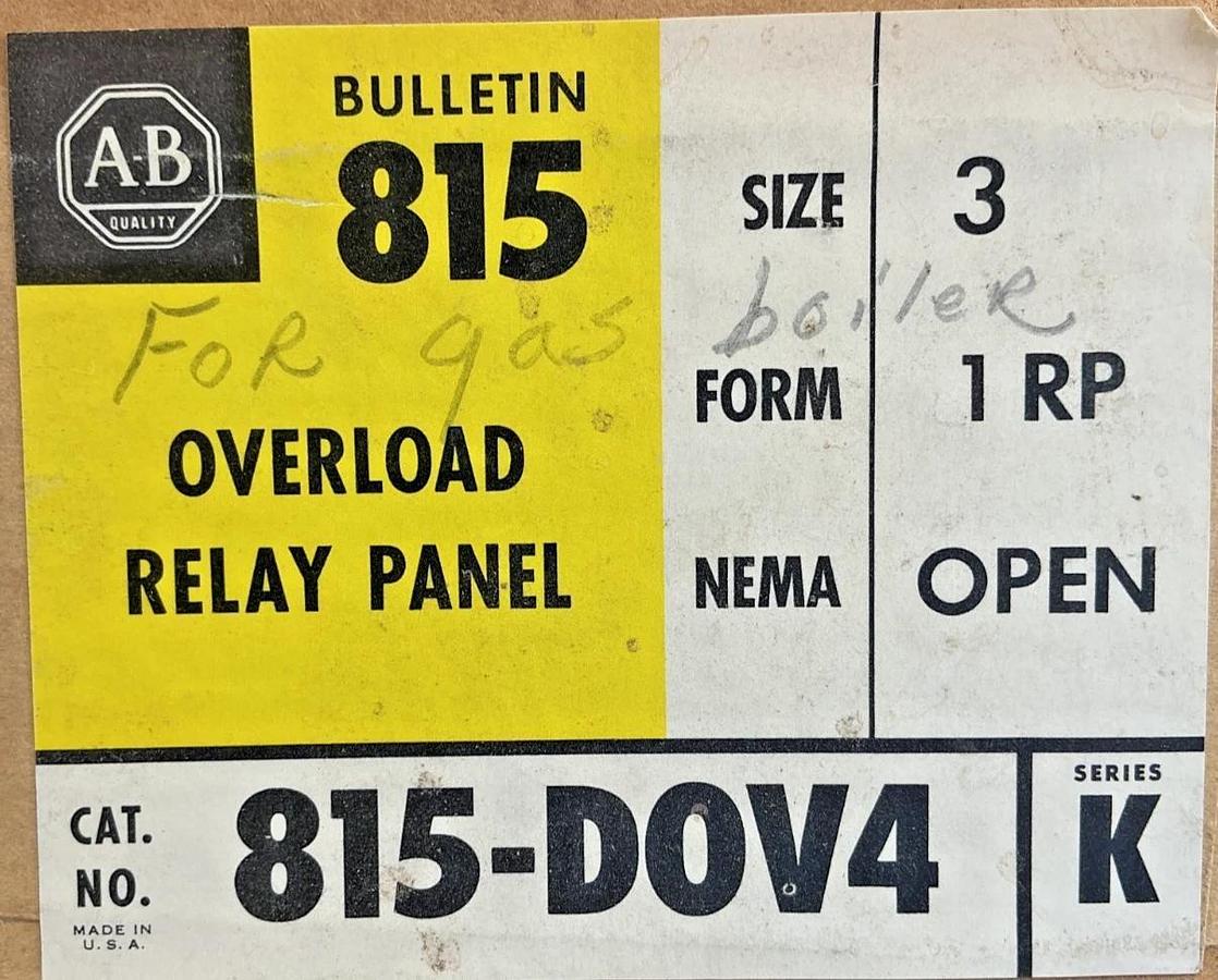 New Allen Bradley 815-DOV4 Ser K Overload Relay Panel Size 3 Form 1RP 600V