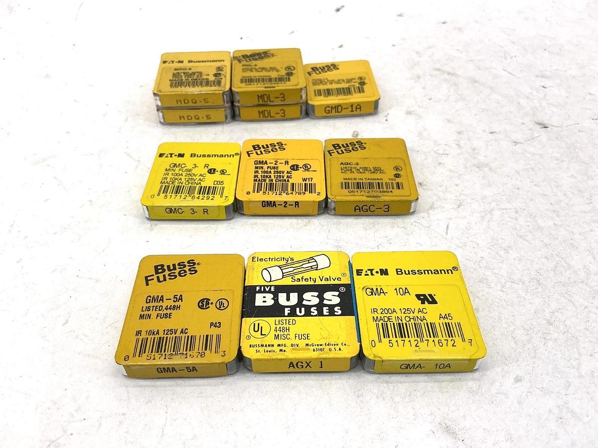 Lot of New Random Assorted Bussmann Mini Glass Fuses AGC AGX GMA GMC GMD MDL MDQ
