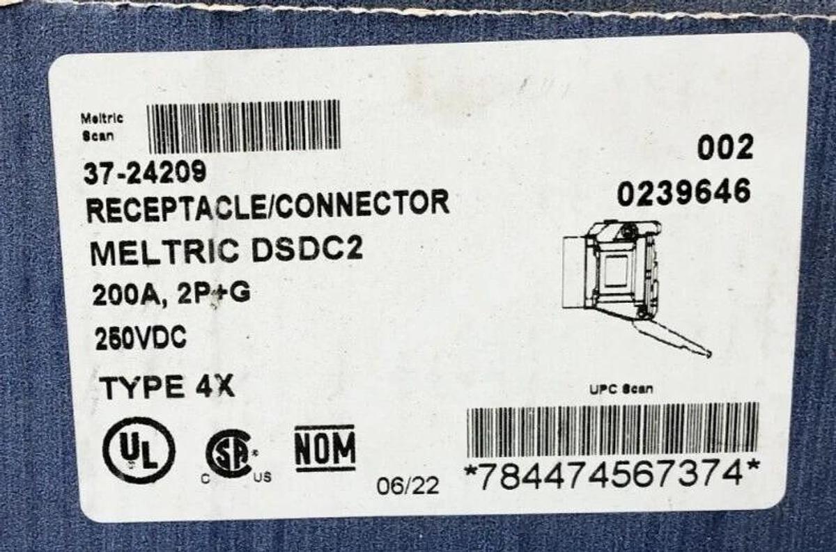 New Meltric 37-24209 Receptacle 200A 2P+G 250VDC DSDC2 - Missing Gasket