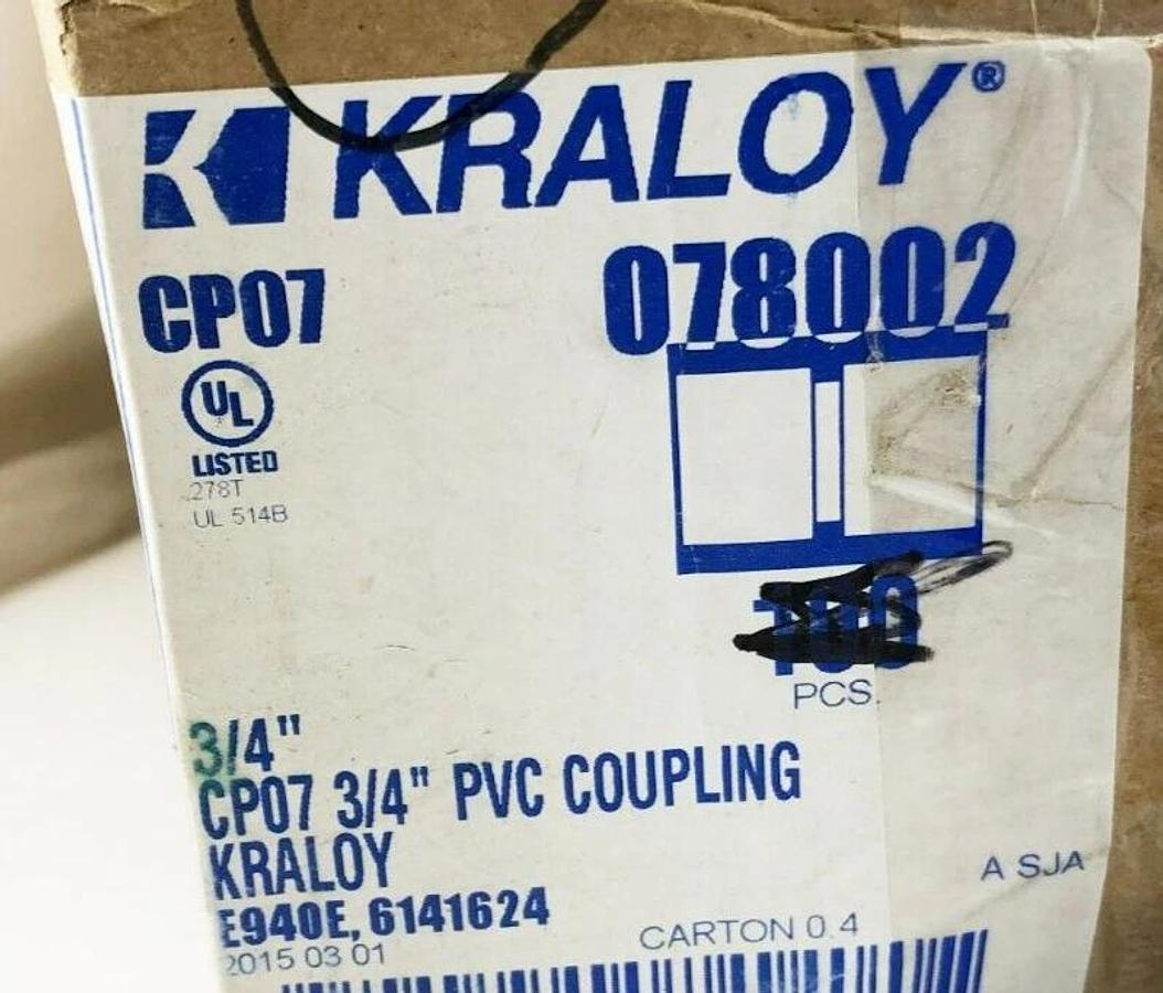Lot of 54 New Kraloy CP07 3/4" PVC Couplings 078002