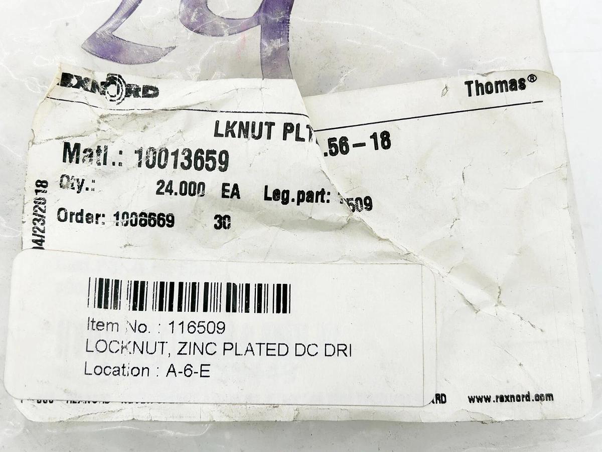 New Lot of 24 Rexnord 116509 LKNUT PLTZN .56-18 Nut Zinc Plated 10013659