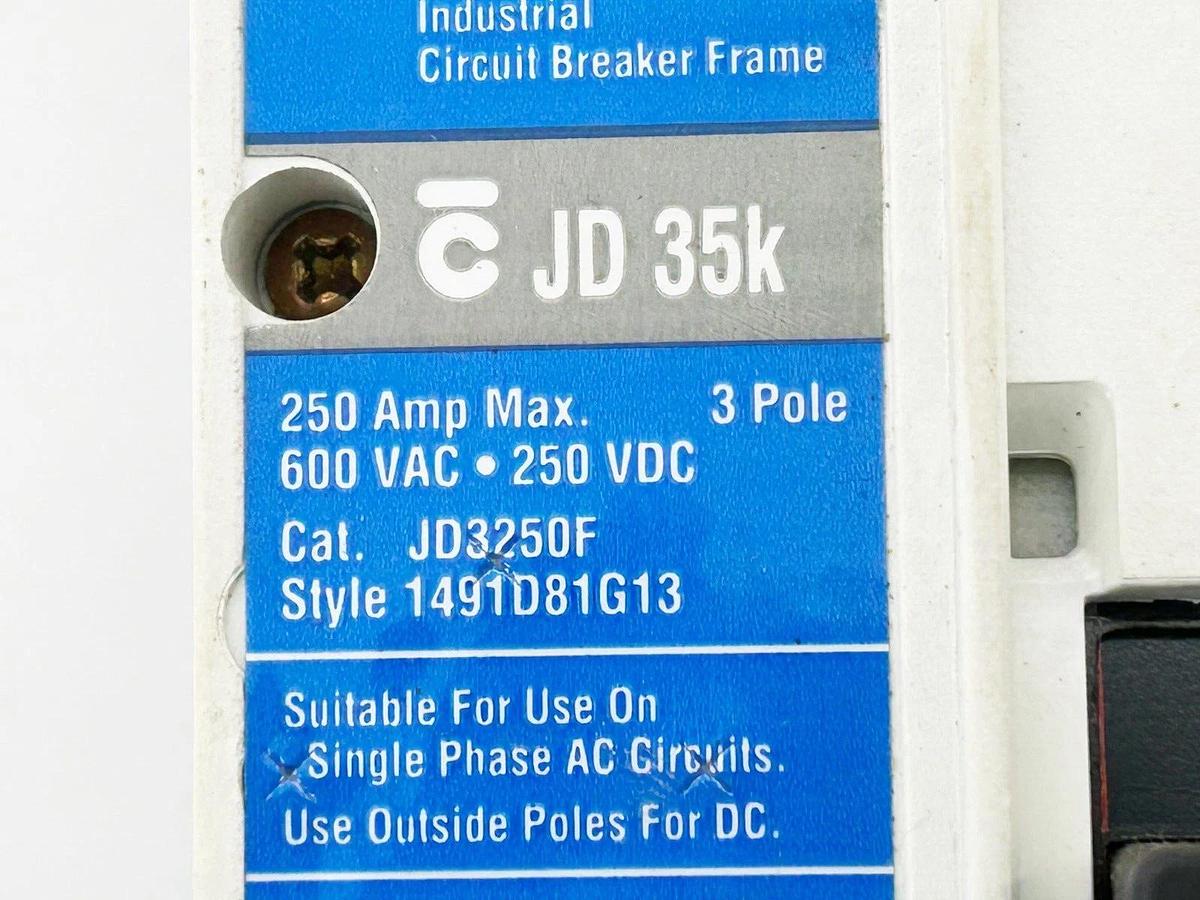 Used Cutler Hammer JD3150 Circuit Breaker 150A 3P 600VAC 250VDC JD3250F + JT3150T