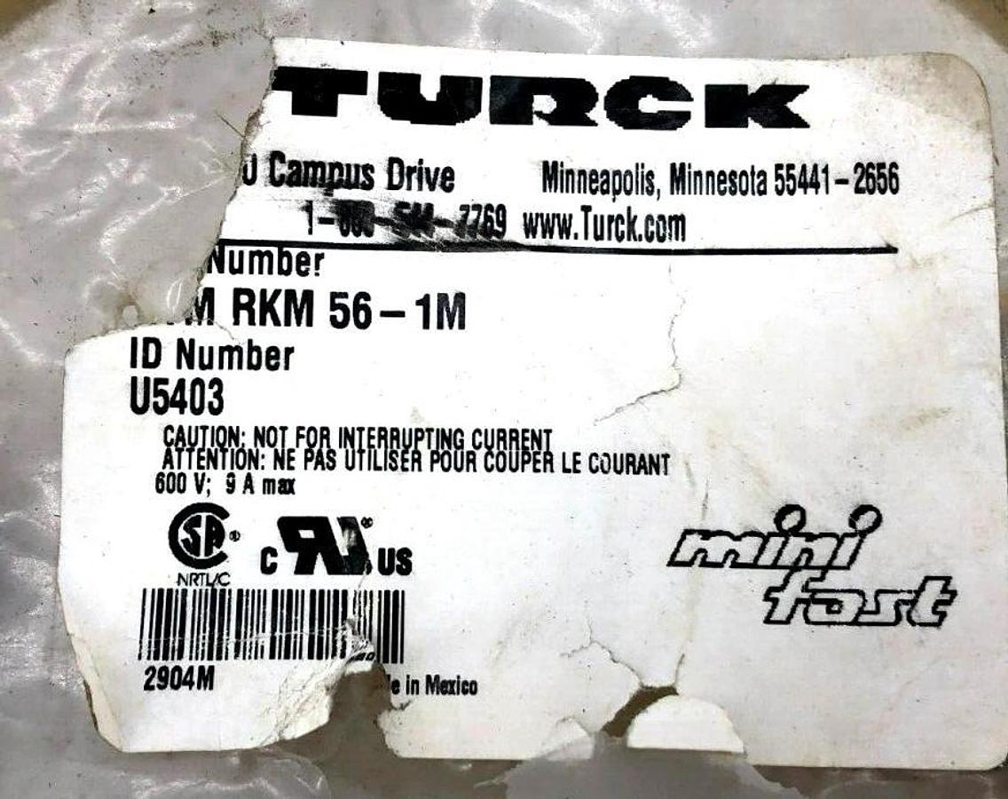 New Turck RYM RKM 56-1M Extension Minifast Cordset Cable U5403