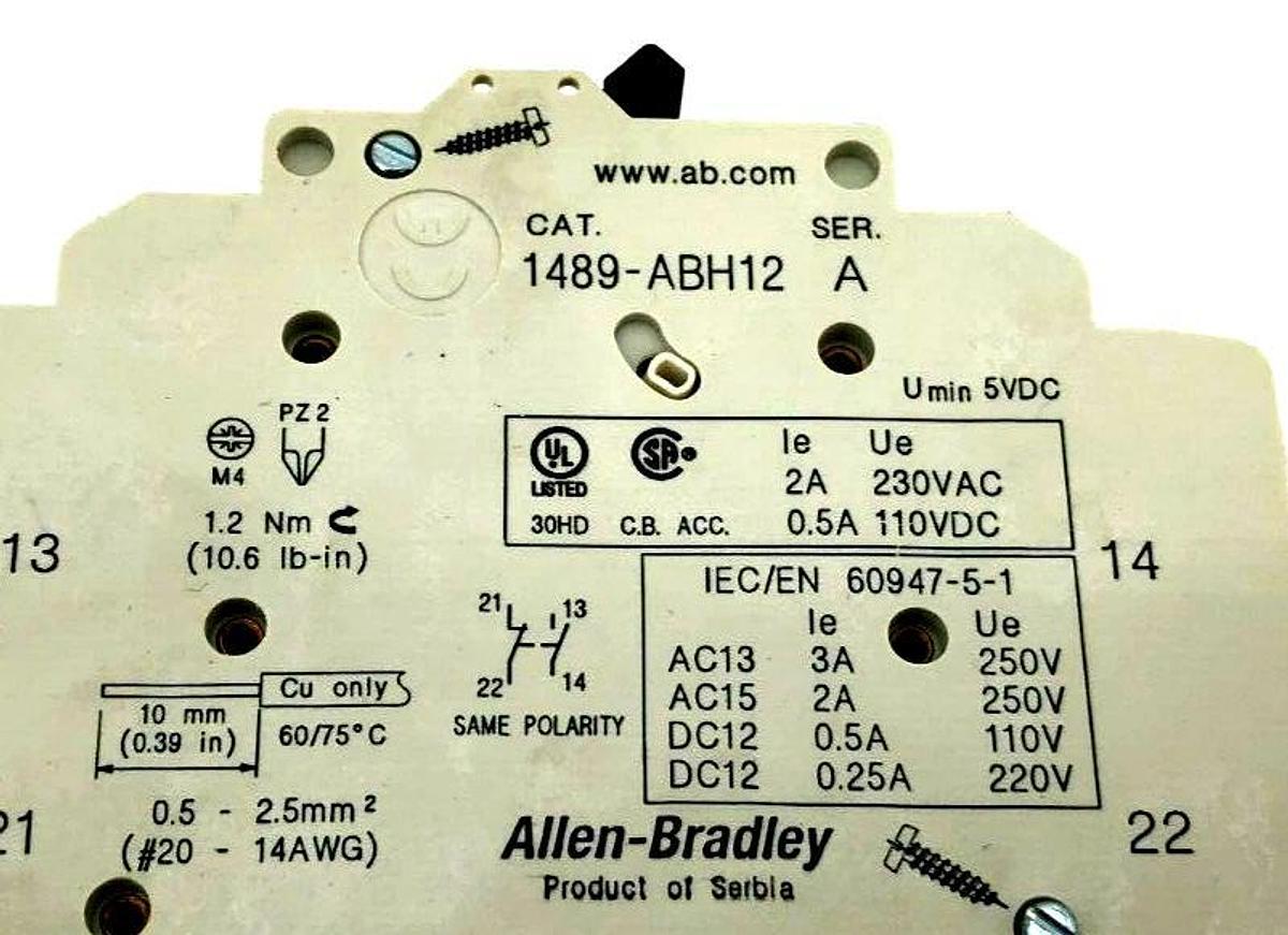 Lot of 2 New Allen-Bradley 1489-ABH12 Ser. A Auxiliary Switches 1-Pole 230VAC 2A