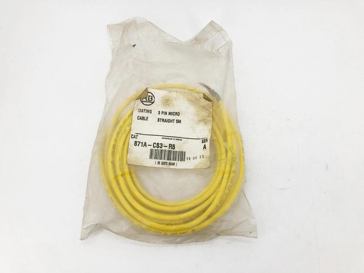 New Allen Bradley 871A-CS3-R5 Cable 3-Pin Micro Straight 5M
