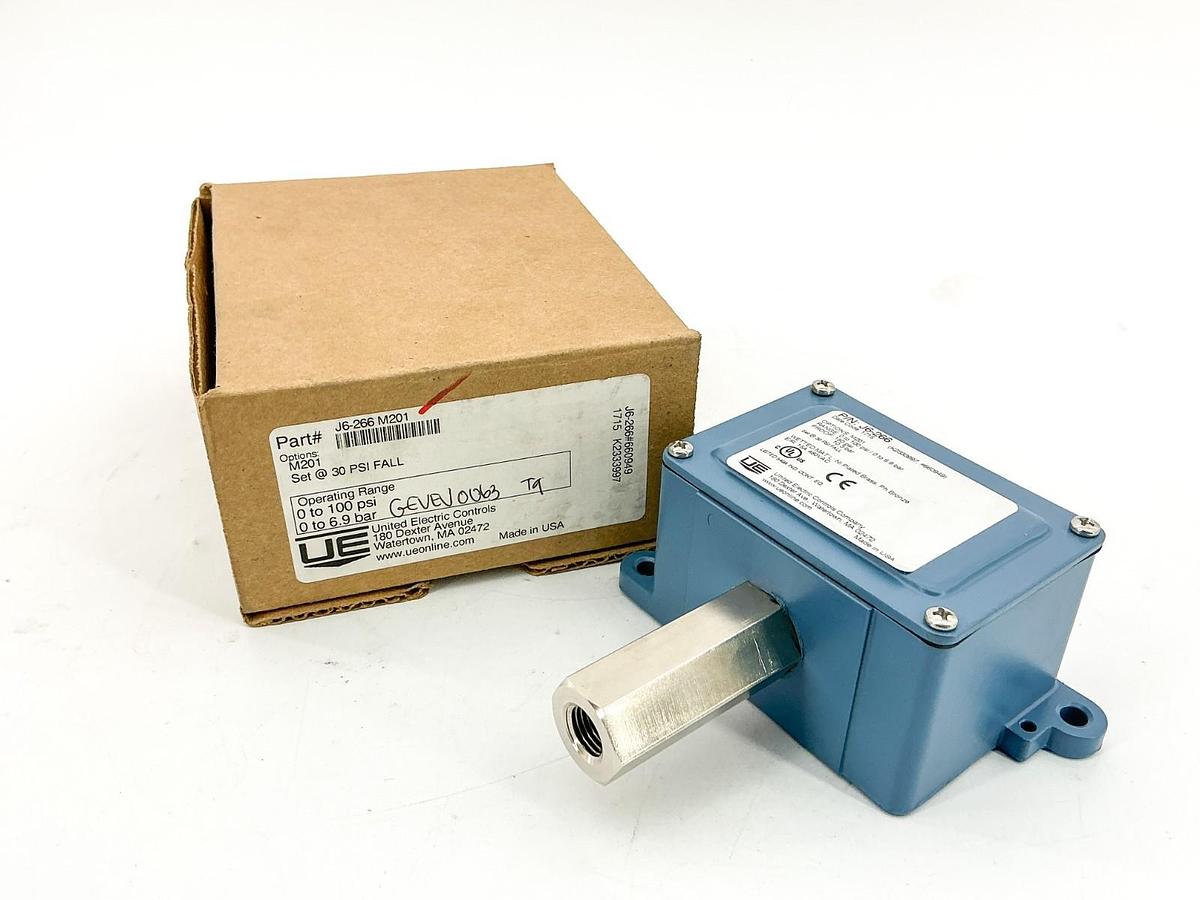 New UE United Electric Controls J6-266 Pressure Switch 14A 480VAC 0-100PSI M201