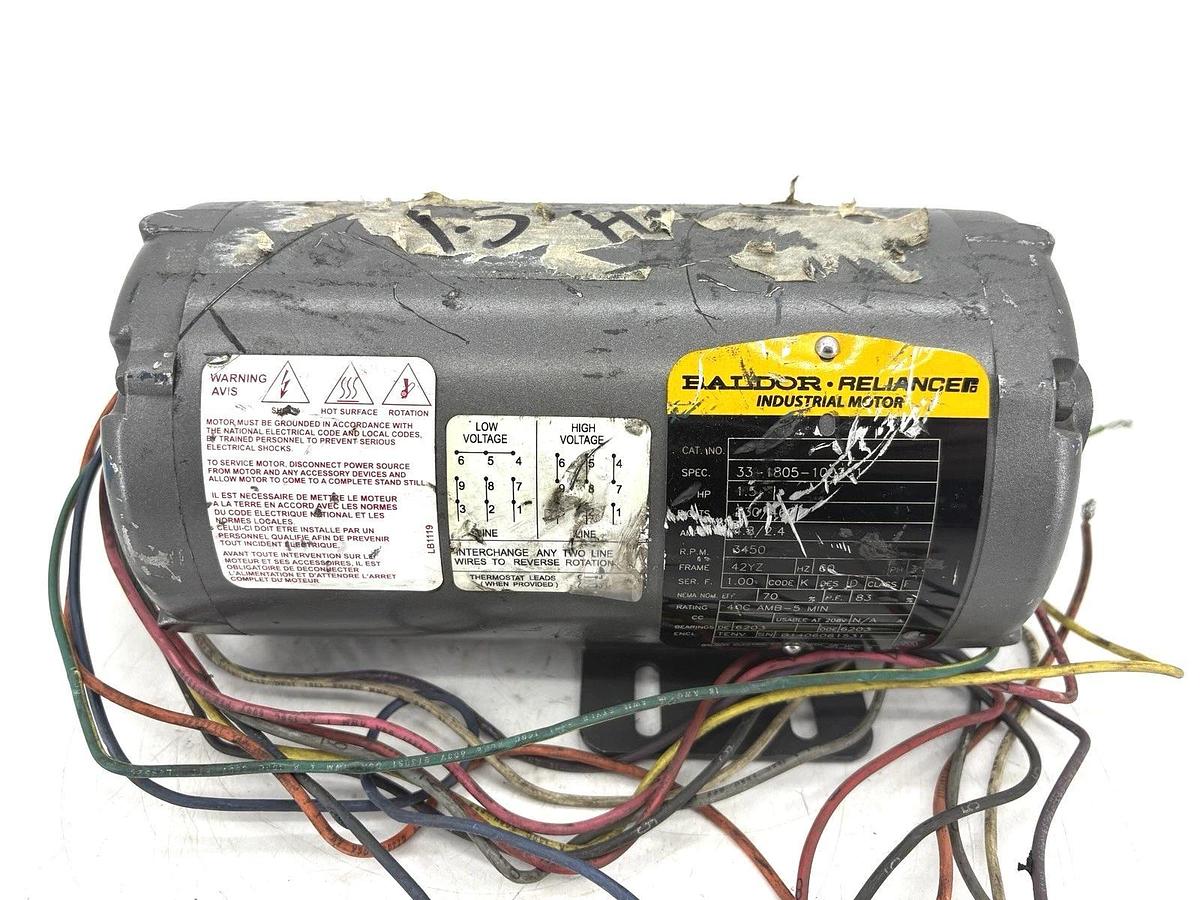 Used Baldor 33-1805-1002G1 1.5HP Motor 230/460V 60Hz 3PH 3450rpm 42YZ Frame