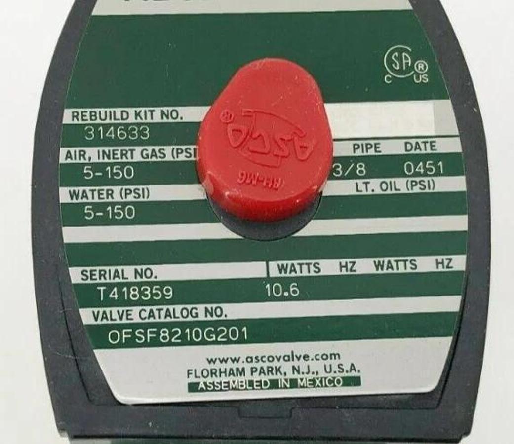 New Asco OFSF8210G201 24VDC Solenoid Valve 3/8" Pipe 5-150PSI