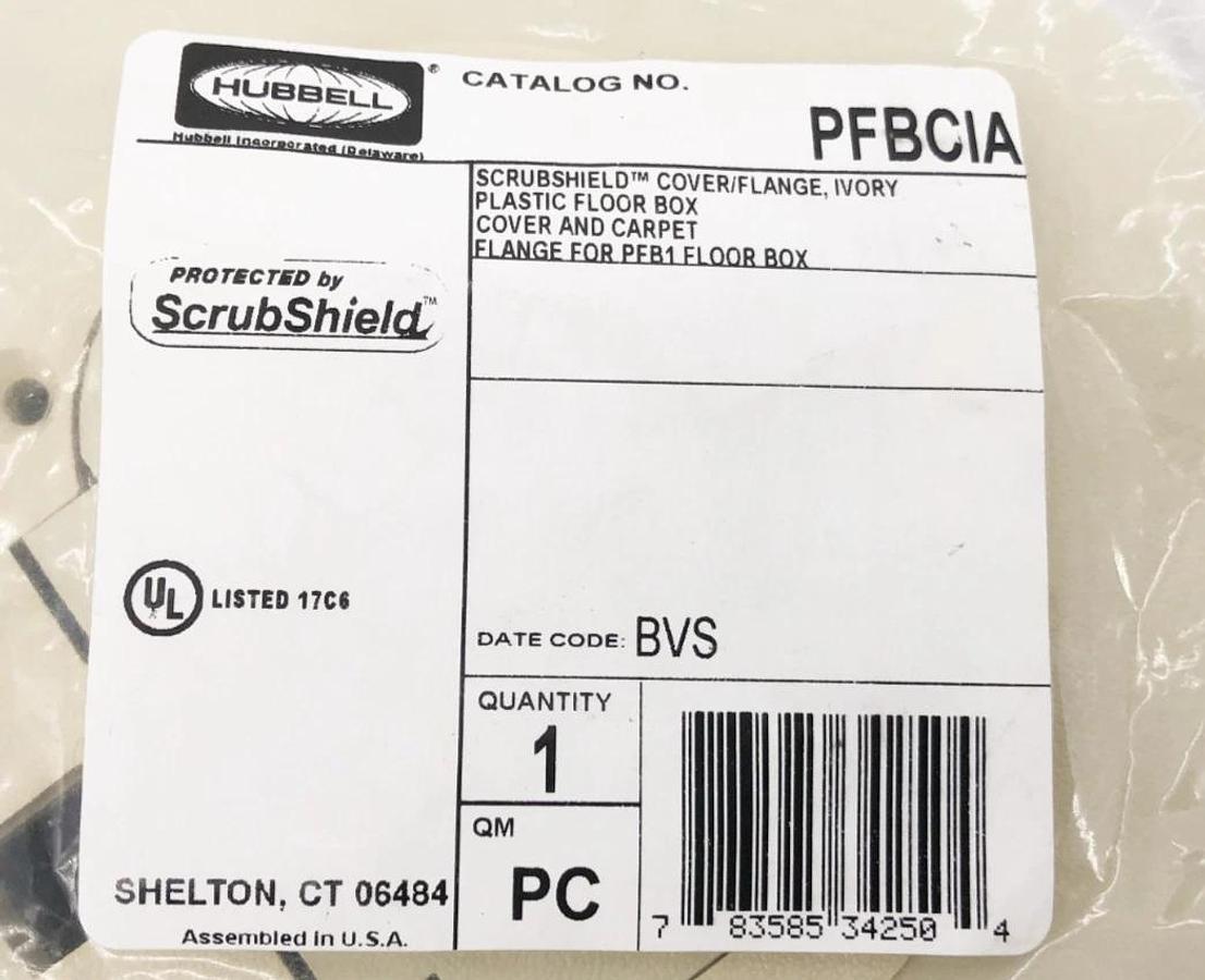 New Hubbell PFBCIA Scrubshield Cover/Flange For PFB1 Floorbox Ivory