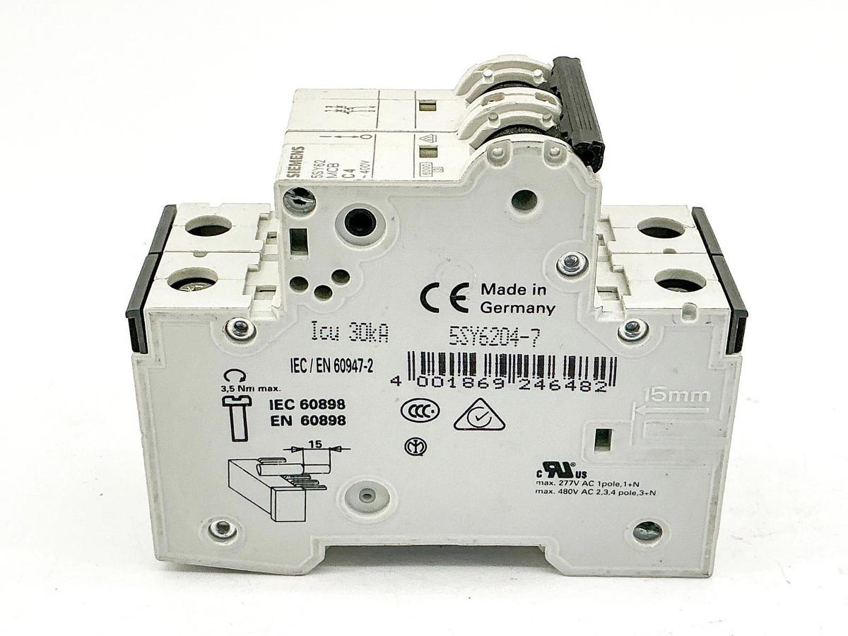 New Siemens 5SY6204-7 Mini Circuit Breaker 400V 2P - No Box