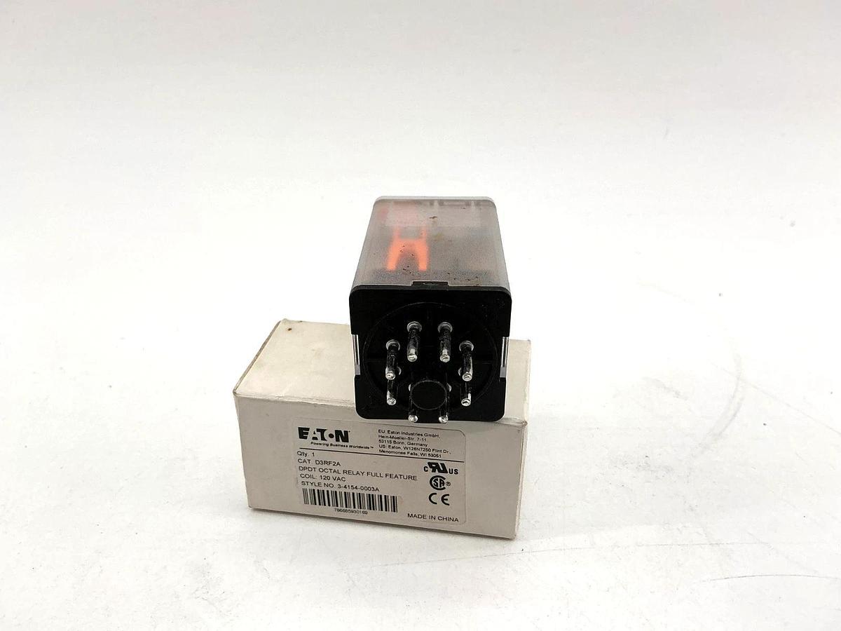 New Eaton D3RF2A Relay 120VAC Coil DPDT Octal 8-Pin