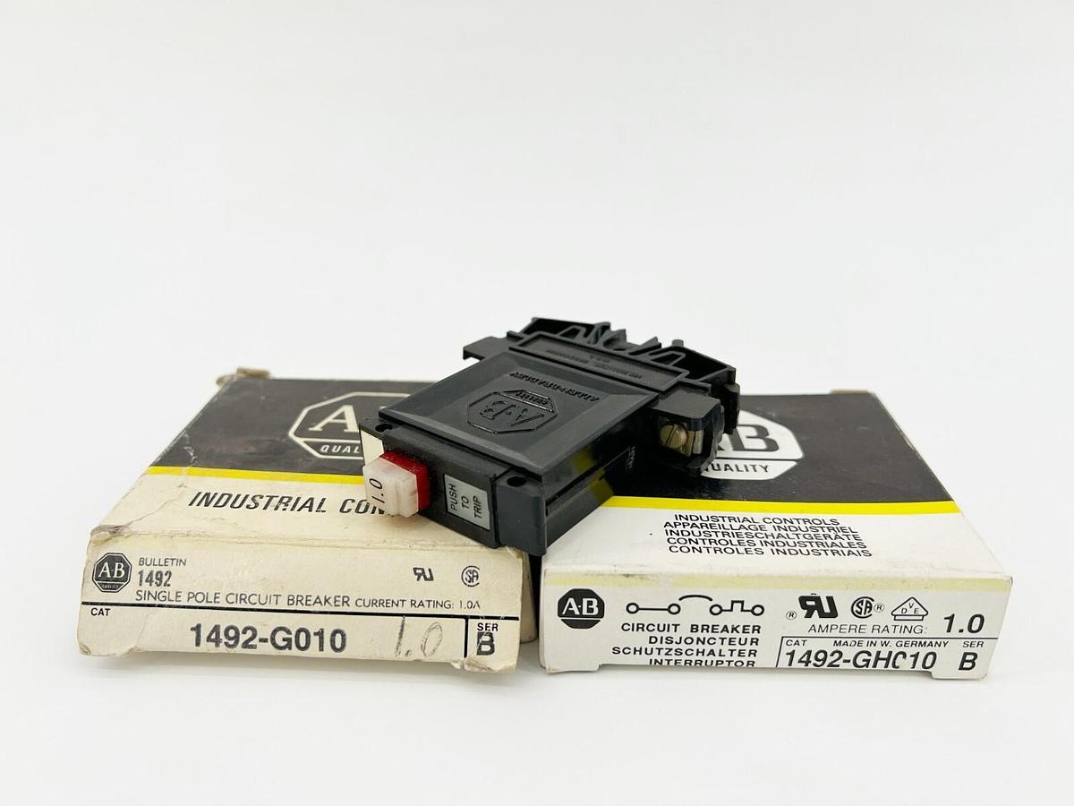 New Lot of 2 Allen Bradley 1492-G010 Circuit Breaker 1A 1 Pole 250Vac Ser.B