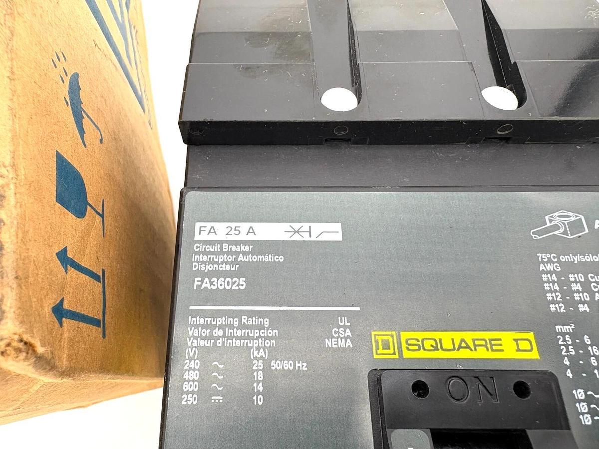 New Square D FA36025 Circuit Breaker 25A 3P 600V Max 785901338741