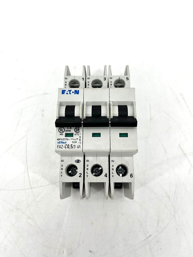 New Eaton Moeller FAZ-C0.5/3-NA Miniature Circuit Breaker 0.5A 277V/480Y 3P
