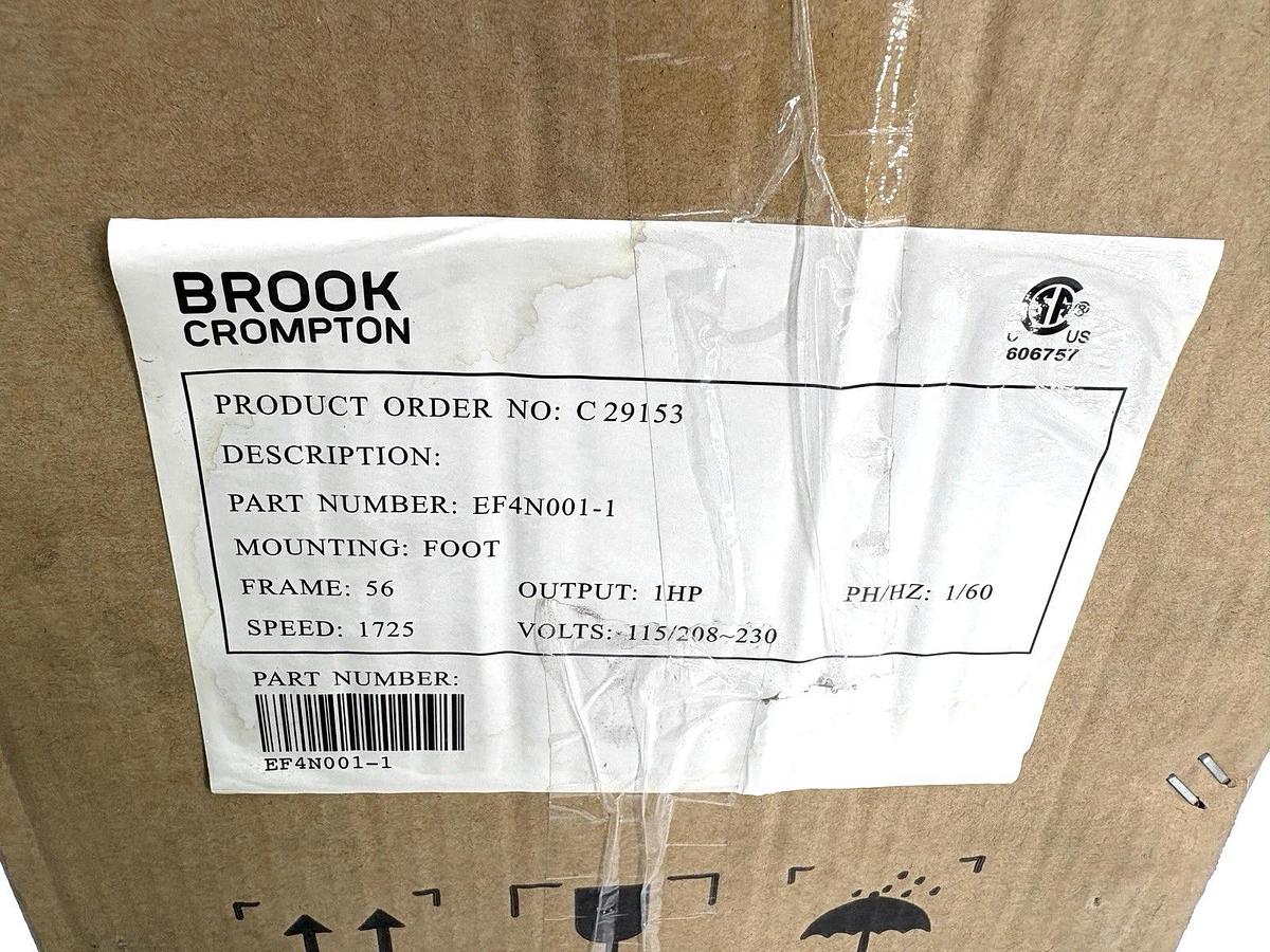New Brook Crompton EF4N001-1 Farm Duty Motor 1HP 115/230V 1PH 1725RPM 56 Frame