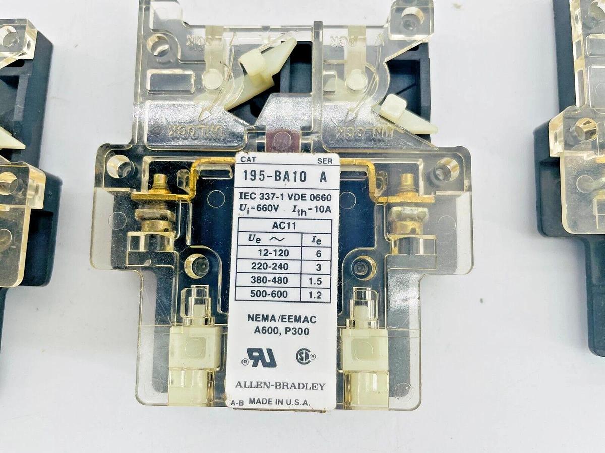 Lot of 6 New Allen Bradley 195-BA10 Auxiliary Contact 10A 660V