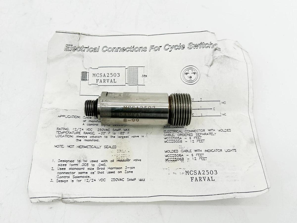 New Farval MCSA2503 Electrical Connector for Cycle Switch 3P 24VDC - No Box