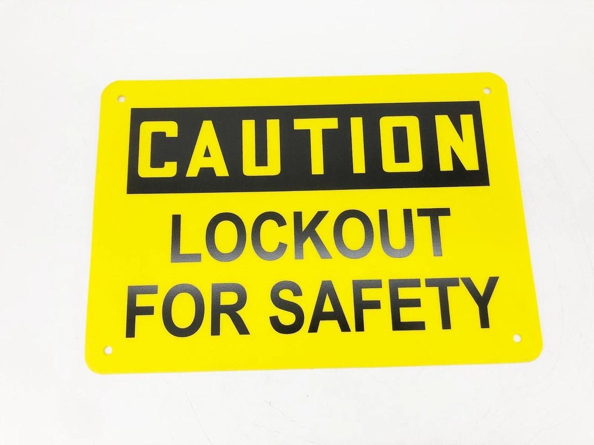 Lot of 5 New Caution Lockout For Safety Signs 7" x 10" Plastic - No Box