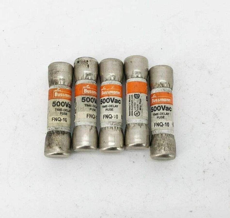 Lot of 5 New Bussmann FNQ-10 Time Delay Fuses 10 A 500VAC