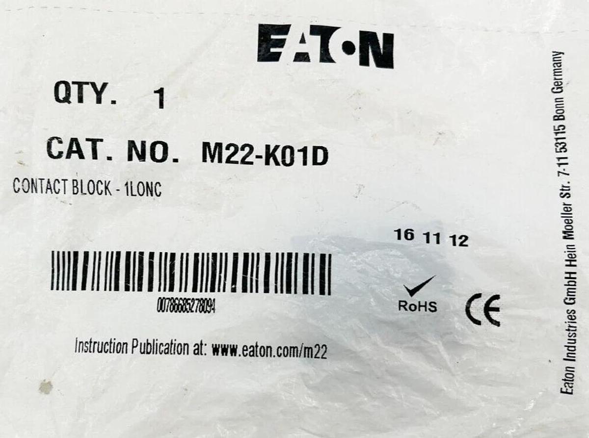 New Lot of 2 Eaton M22-K01D Contact Block