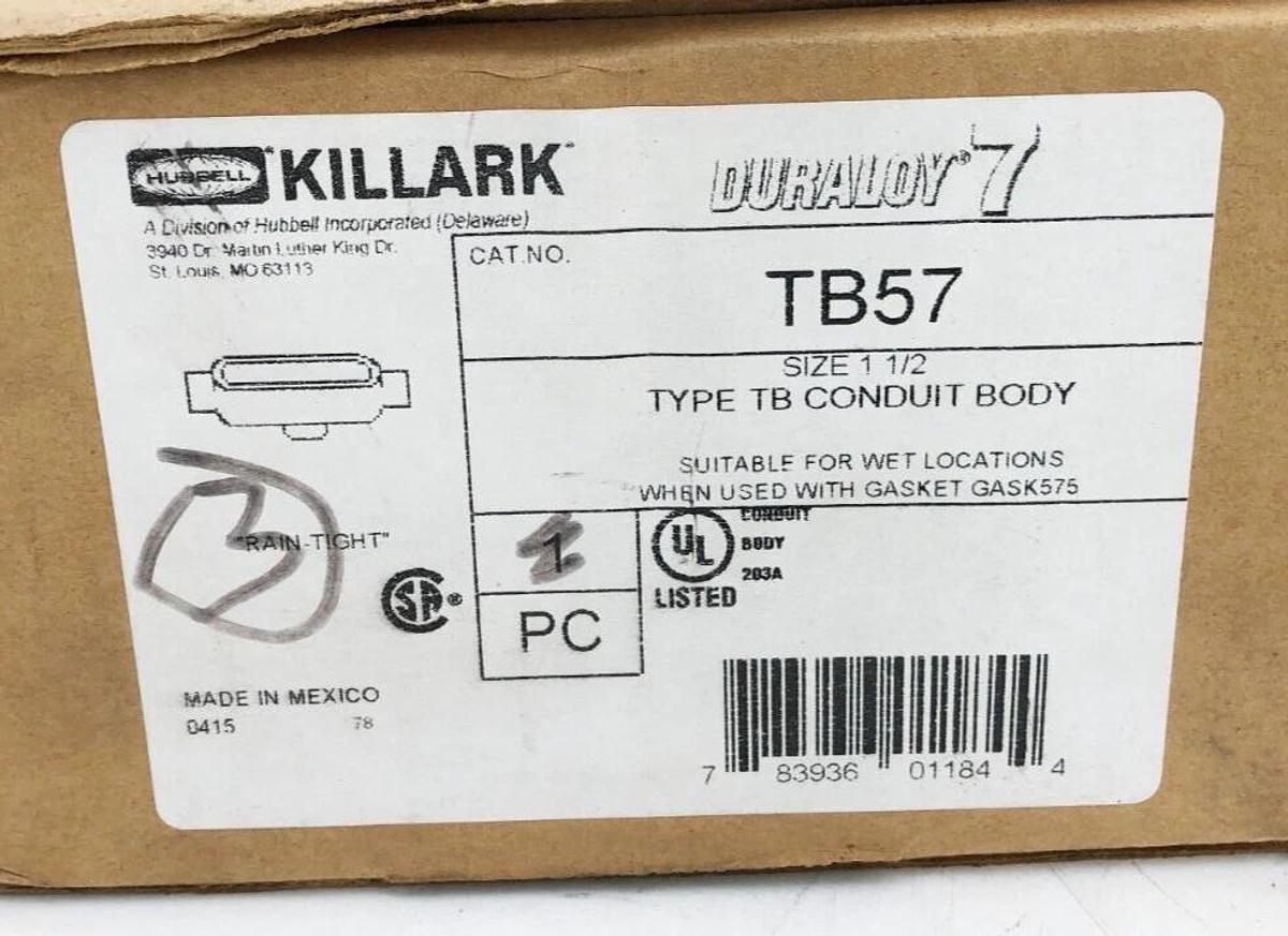 New Killark TB57 Conduit Outlet Body Iron 1-1/2" Trade Size