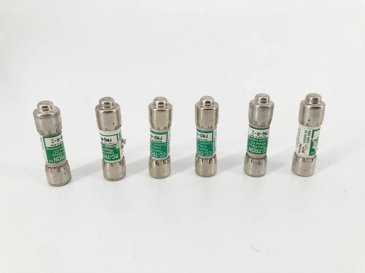 Lot of 6 New Bussmann FNQ-R-2 Fuses 2A 600VAC Class CC - No Box