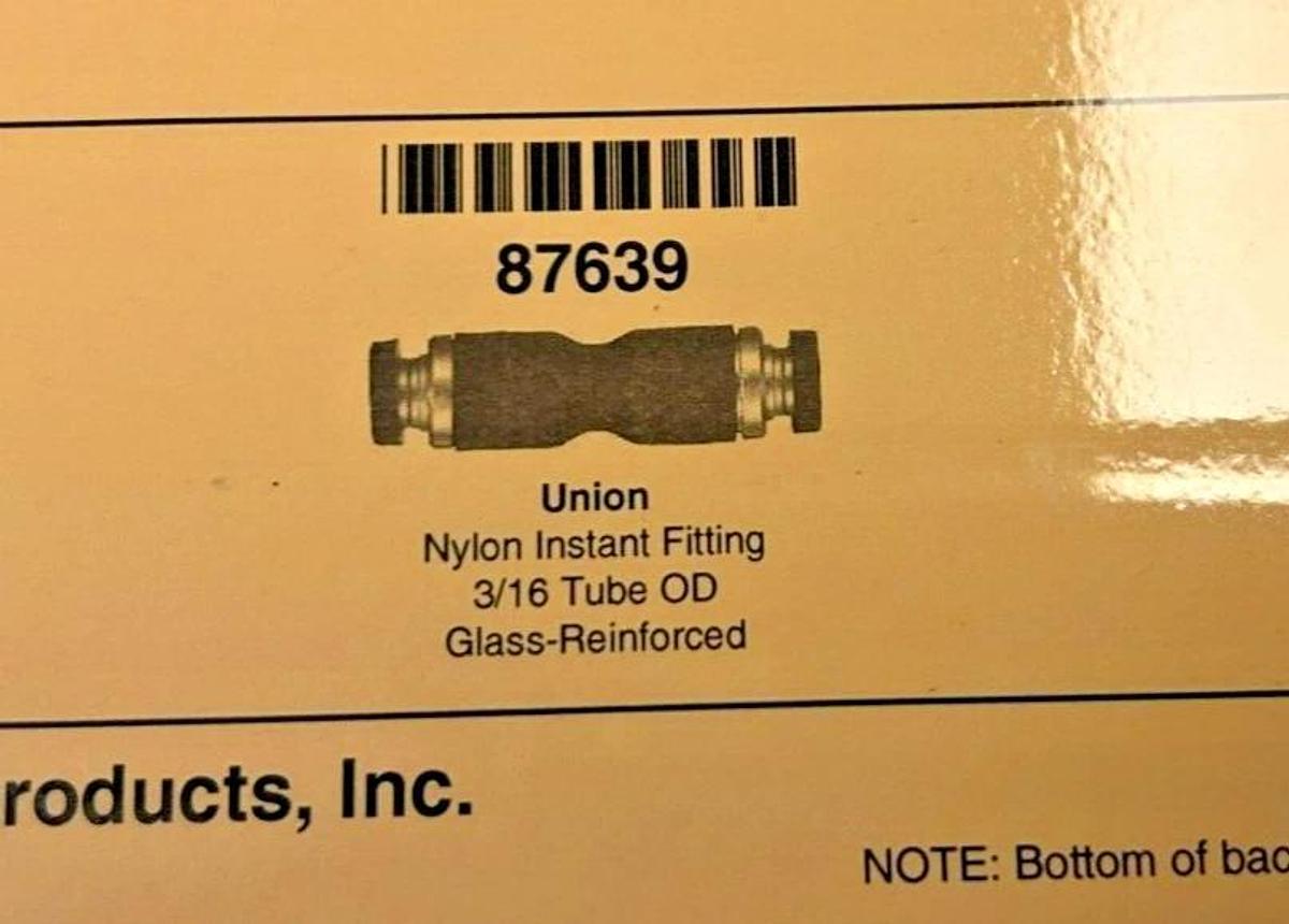 Lot of 5 New Lawson 87639 Unions, 3/16" Tube OD, Glass Reinforced Nylon