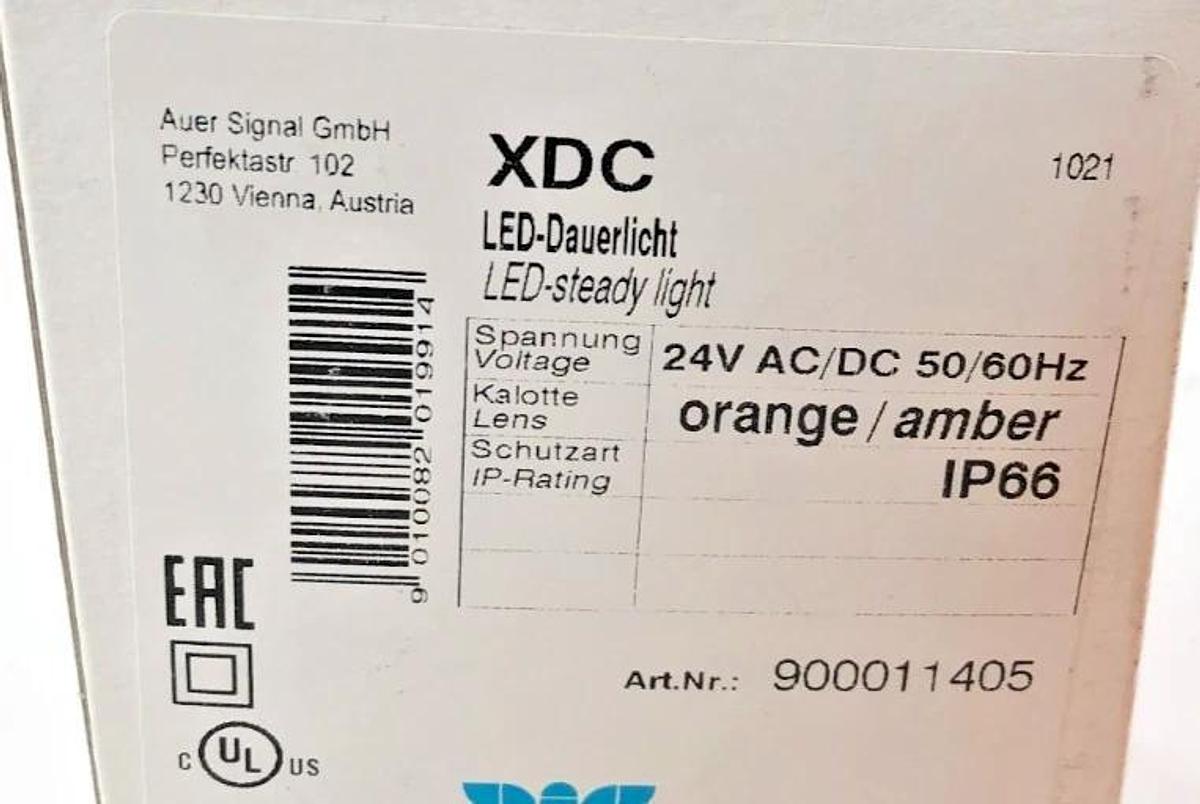New Auer Signal Type XDC LED Steady Tower Light Orange/Amber 900011405 24VAC/DC