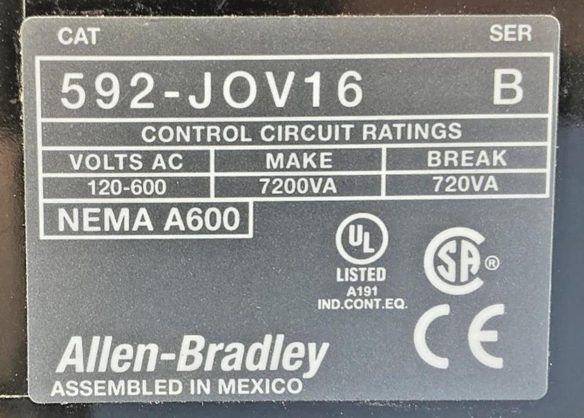 New Allen Bradley 592-JOV16 Ser B Overload Relay 3P 120-600VAC - No Box