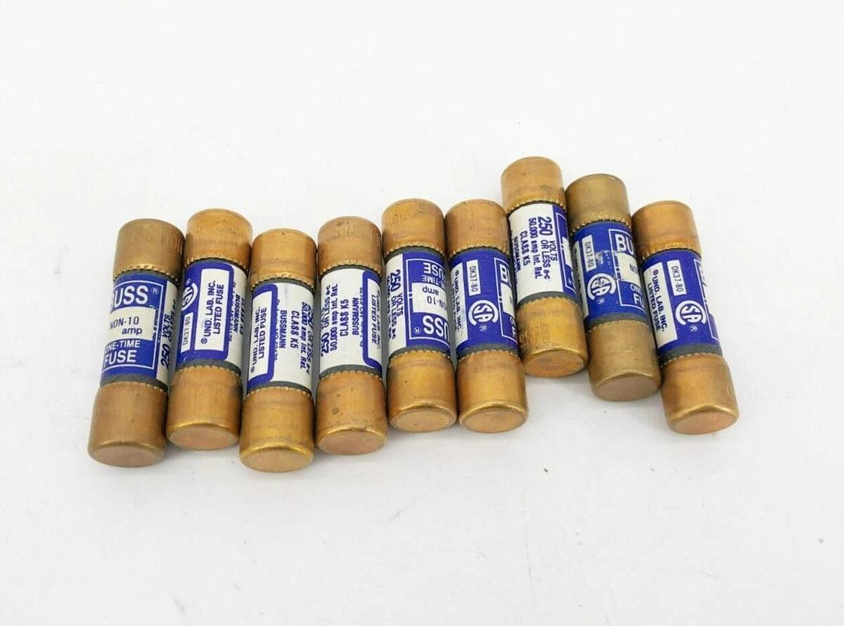 Lot of 9 New Bussmann NON-10 Fuses 10A 250V Class K5