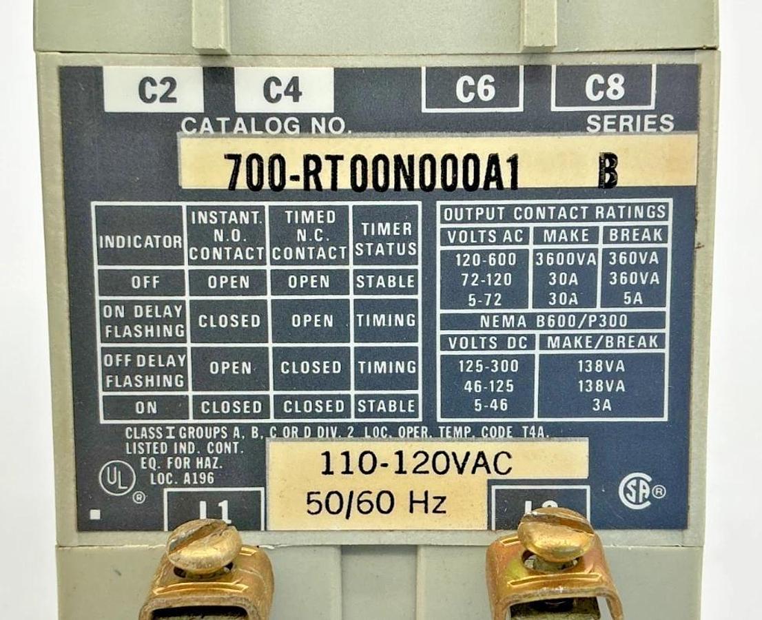 Used Allen Bradley 700-RT00N000A1 Ser B Solid State Timing Relay 110/120V 50/60HZ