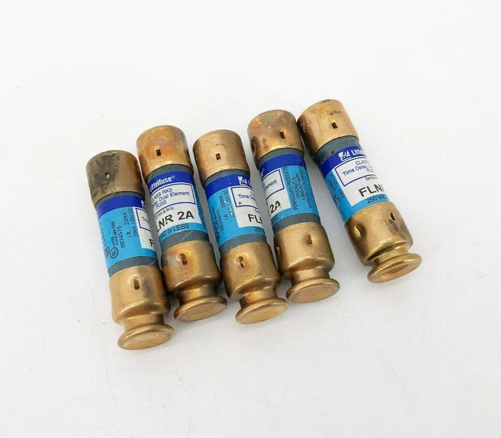 Lot of 5 New Littelfuse FLNR 2A Time Delay Fuses 250VAC 2A