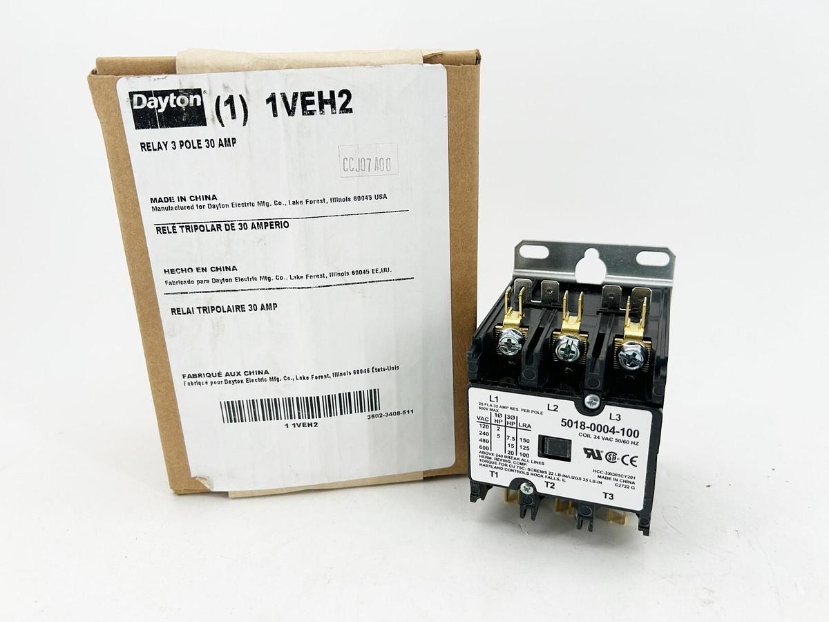 New Dayton 1VEH2 Relay 3 Pole 30 Amp 5018-0004-100