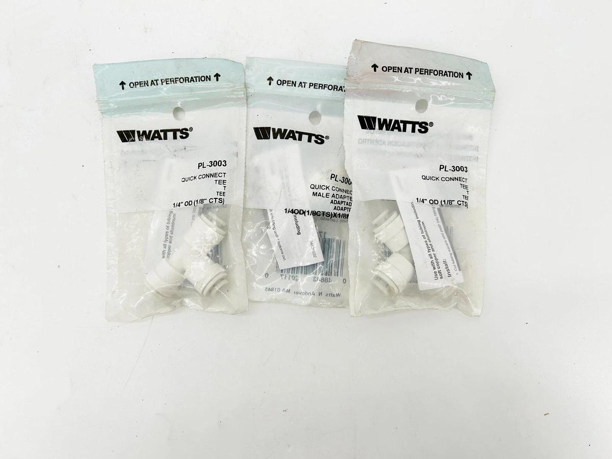 New Lot of 3 Watts PL-3003 Quick Connect Tee 1/4" OD 1/8" CTS