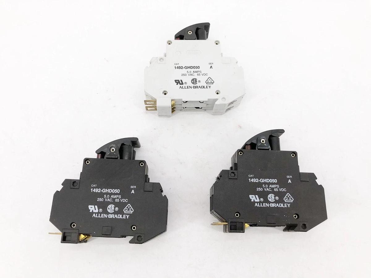Lot of 3 New Allen-Bradley 1492-GHD050 Circuit Breakers 5A 250VAC 65VDC - No Box