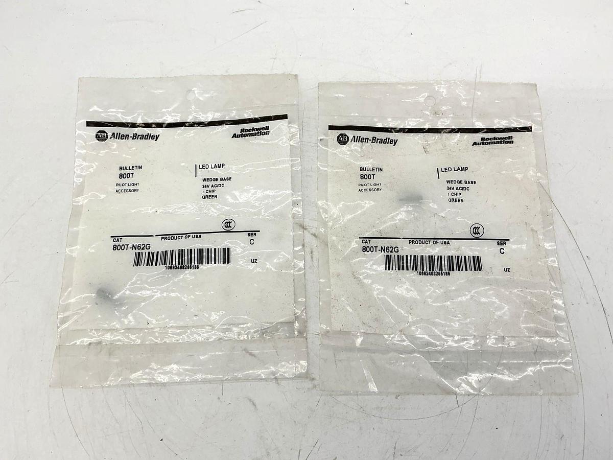 Lot of 2 New Allen Bradley 800T-N62G Ser C LED Lamp Wedge Base 1 Chip Green 24V