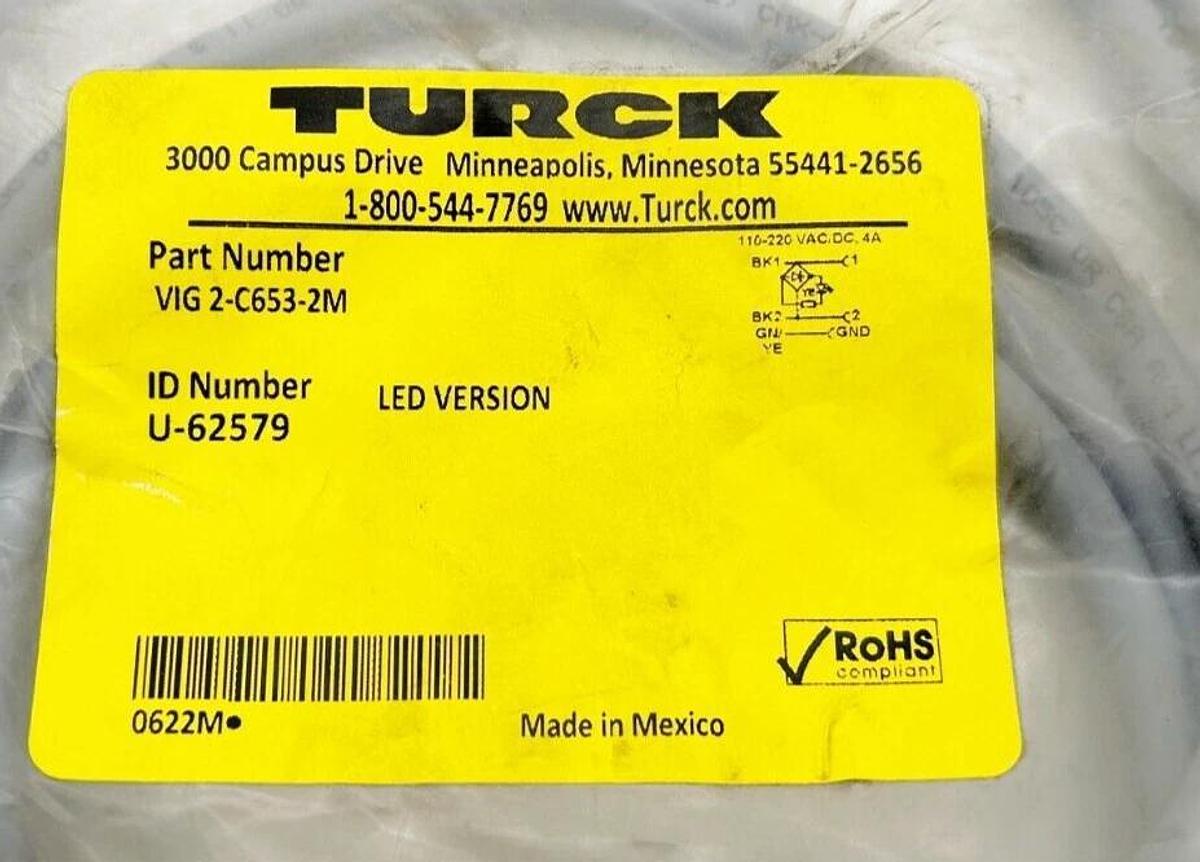 New Lot of 2 Turck VIG 2-C653-2M Single Ended Cordset Right Angle 4A 250V U-6257