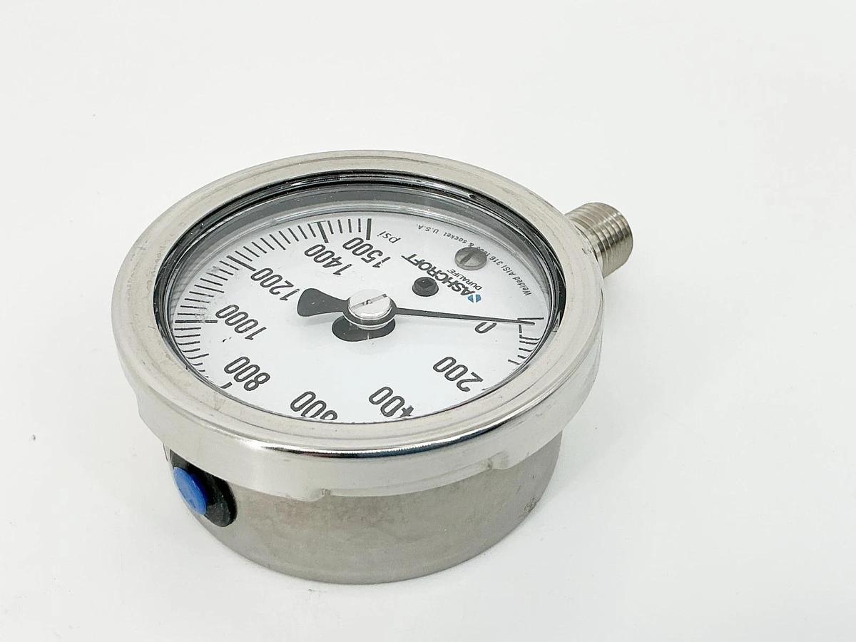 New Ashcroft 251009SW02L1500# Pressure Gauge 1500PSI 2-1/2" 316 Tube 30098150-47