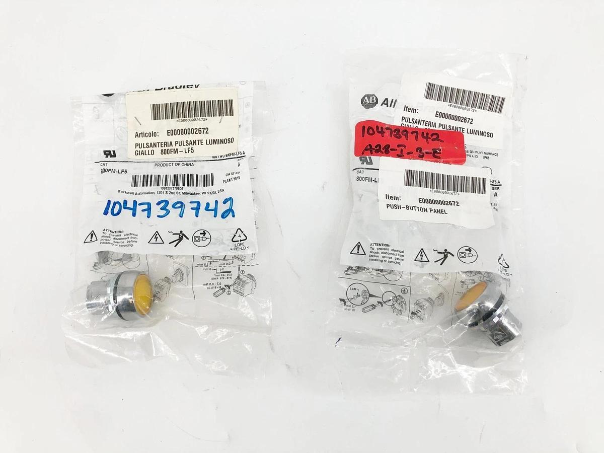 Lot of 2 New Allen Bradley 800FM-LF5 Yellow Flush Mount Pushbutton Illuminated