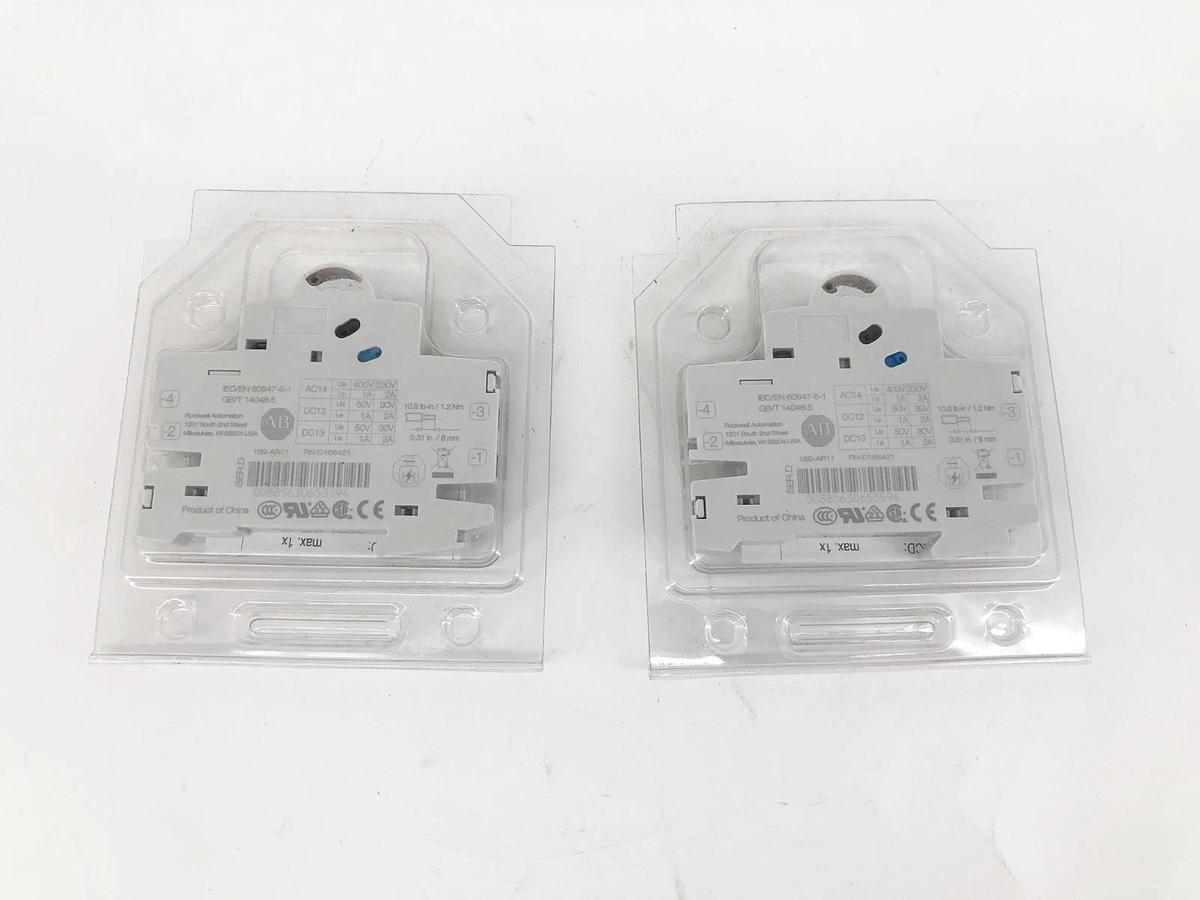 Lot of 2 New Allen Bradley 189-AR11 Ser. D Auxiliary Contacts 1NO/NC D166421