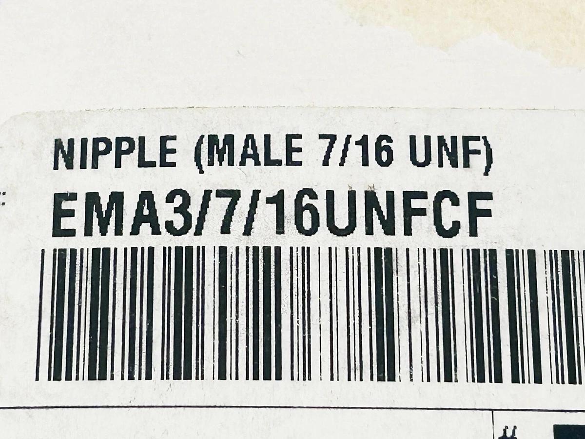 New Lot of 2 Parker EMA3/7/16UNFCF Coupling Nipple 7/16 UNF Male - No Box